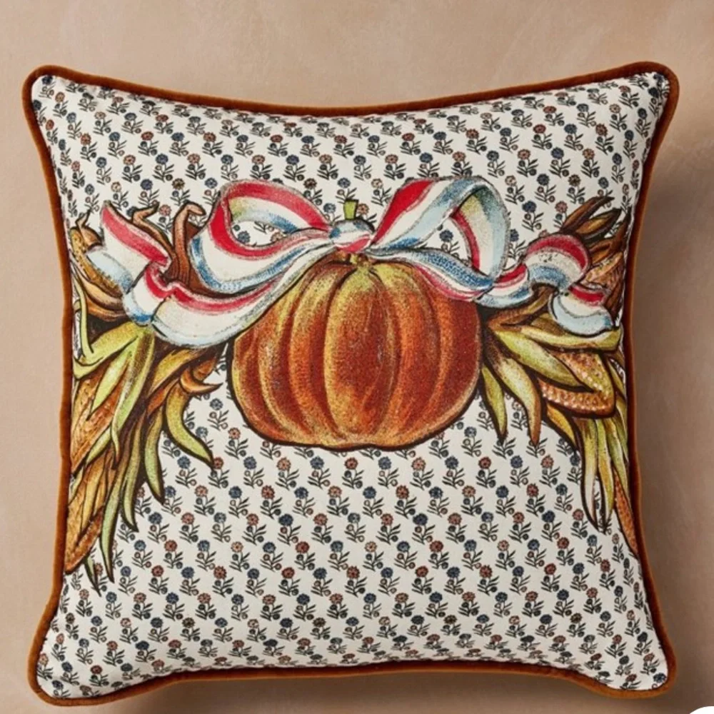 Gold Velvet Pumpkin Americana Holiday Throw Pillow